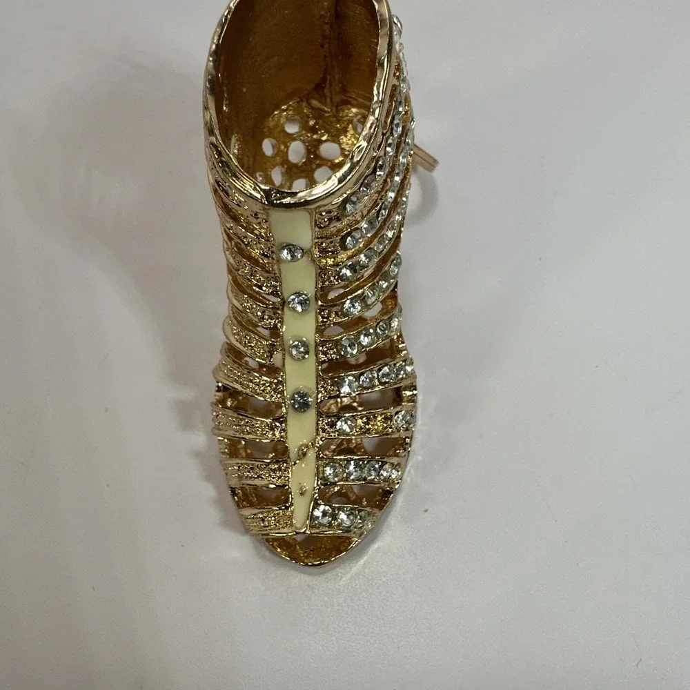 New Gold Key Ring Crystal Gladiator High Heel Women's Shoe Purse Clip